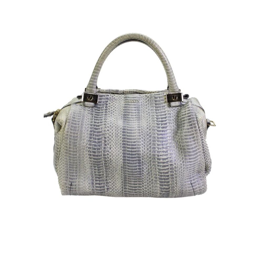 Lanvin Womens Leather Snakeprint Top Handle Handbag Gray